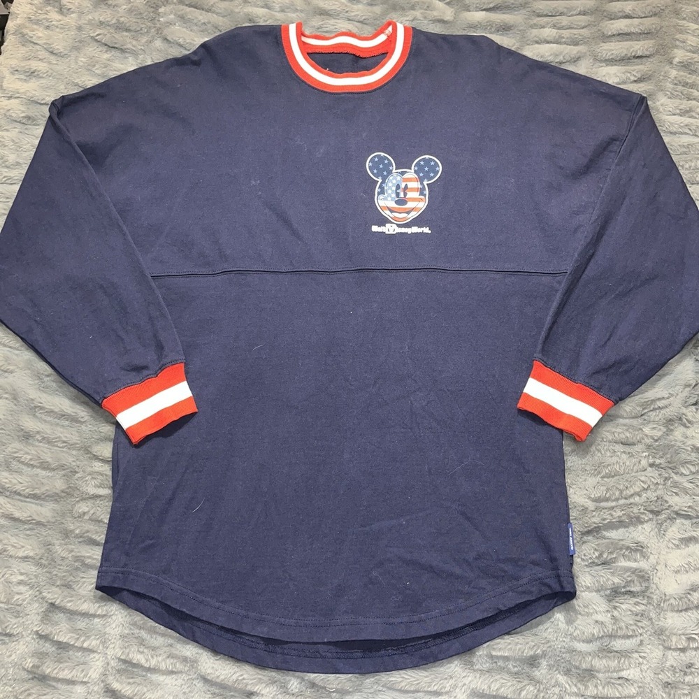 Spirit Jersey DIsneyland USA Americana Flag Blue Long Sleeve Shirt Adult sz S